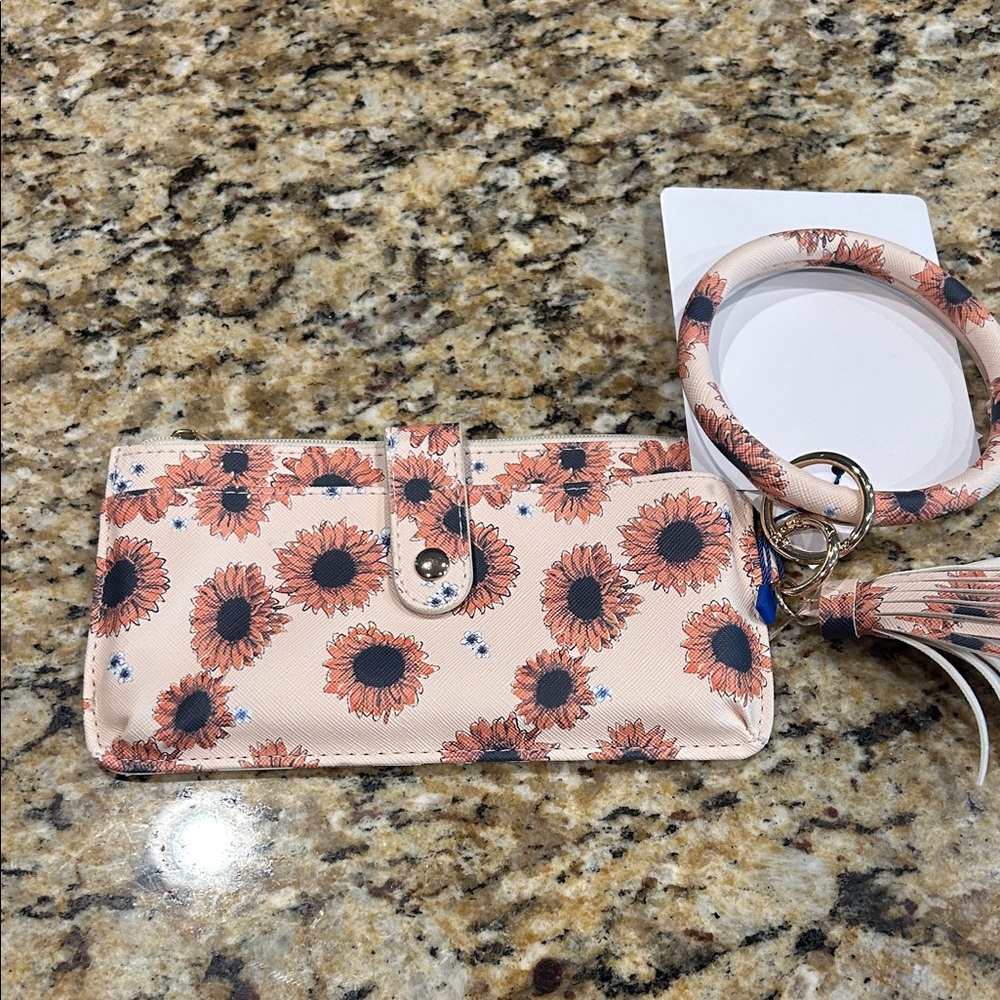Floral Sunflower Wallet with Keychain